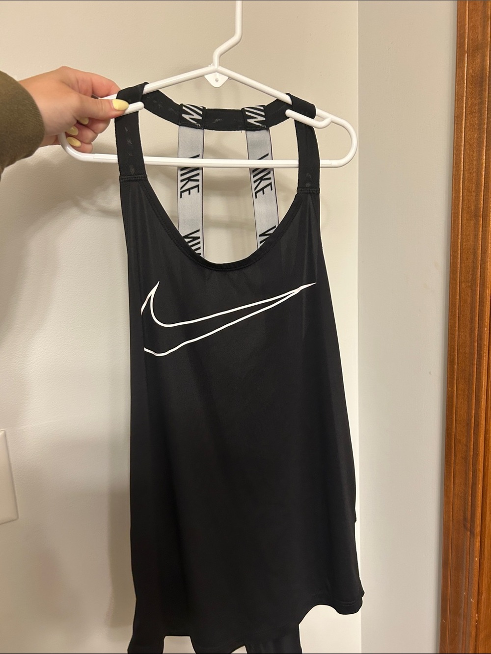 Nike Black Tank Top with White Swoosh and Branded Straps XS